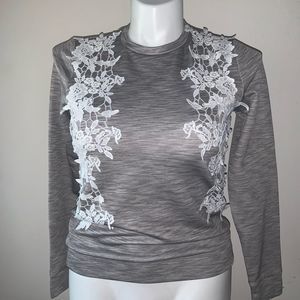 Project Runway Gray Lace Fleece Top